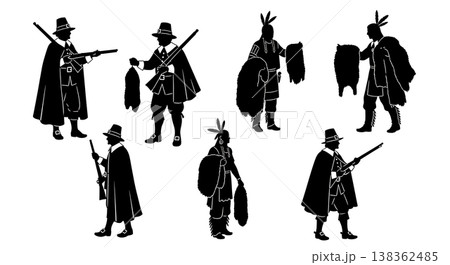 Black Solid Historical Fur Carrying Set of Six on White Background Black Solid Historical Fur Carrying Set of Six on White Background 138362485