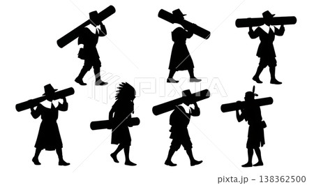 Black Solid Historical Log Carrying Set of Six on White Background Black Solid Historical Log Carrying Set of Six on White Background 138362500