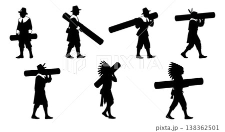 Black Solid Historical Log Carrying Set of Six on White Background 138362501