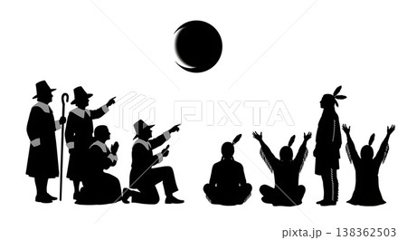 Black Solid Historical Eclipse View Set of Six on White Background 138362503