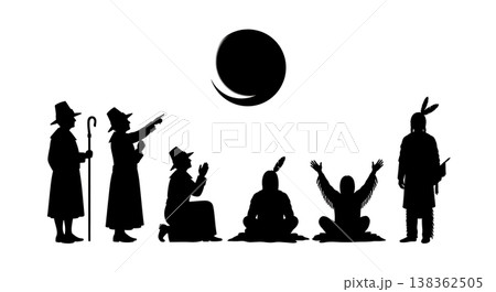Black Solid Historical Eclipse View Set of Six on White Background Black Solid Historical Eclipse View Set of Six on White Background 138362505