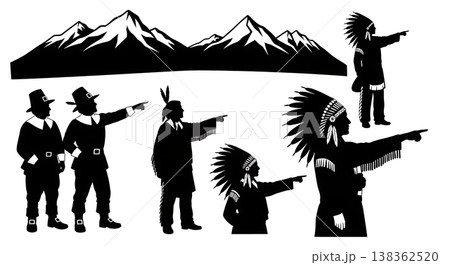 Black Solid Historical Mountain Pointing Set of Six on White Background Black Solid Historical Mountain Pointing Set of Six on White Background 138362520