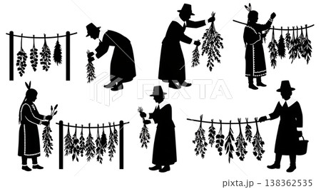 Black Solid Historical Plant Drying Set of Six on White Background 138362535