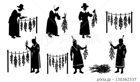 Black Solid Historical Plant Drying Set of Six on White Background Black Solid Historical Plant Drying Set of Six on White Background 138362537