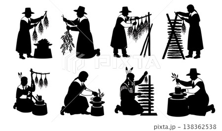 Black Solid Historical Plant Drying Set of Six on White Background Black Solid Historical Plant Drying Set of Six on White Background 138362538