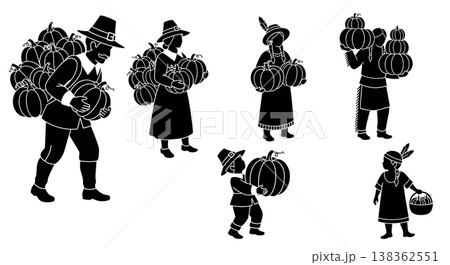 Black Solid Historical Pumpkin Carrying Set of Six on White Background Black Solid Historical Pumpkin Carrying Set of Six on White Background 138362551