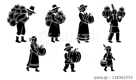 Black Solid Historical Pumpkin Carrying Set of Six on White Background 138362553