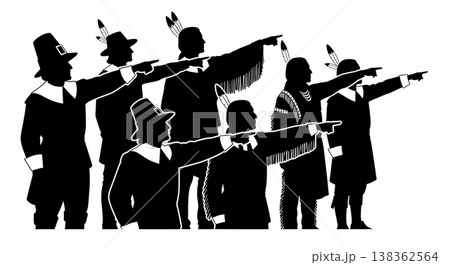 Black Solid Historical River Pointing Set of Six on White Background 138362564