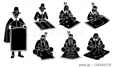Black Solid Historical Craft Set of Six on White Background 138362570