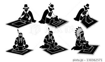 Black Solid Historical Craft Set of Six on White Background Black Solid Historical Craft Set of Six on White Background 138362571