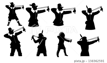 Black Solid Historical Slingshot Hunting Set of Six on White Background 138362591