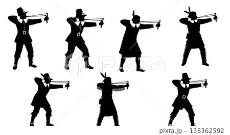 Black Solid Historical Slingshot Hunting Set of Six on White Background 138362592