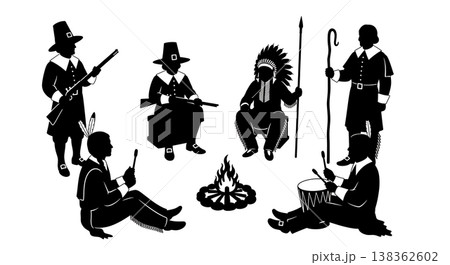 Black Solid Historical Small Campfire Set of Six on White Background 138362602