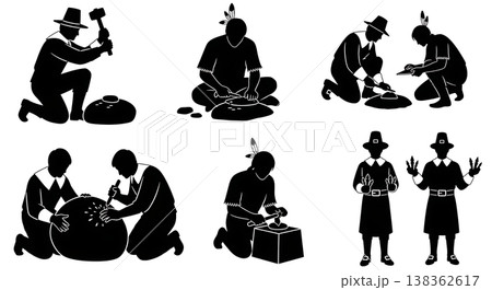 Black Solid Historical Stone Tool Set of Six on White Background Black Solid Historical Stone Tool Set of Six on White Background 138362617