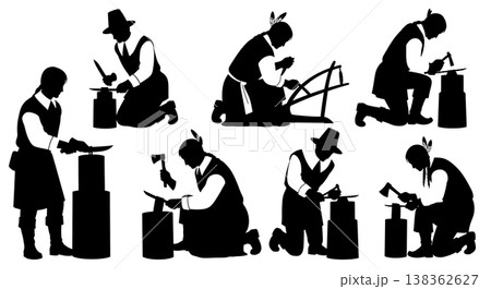 Black Solid Historical Sharpening Set of Six on White Background 138362627