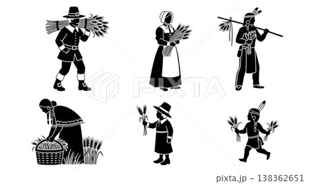 Black Solid Historical Wheat Carrying Set of Six on White Background Black Solid Historical Wheat Carrying Set of Six on White Background 138362651