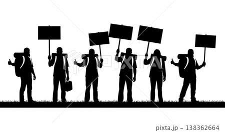 Black Solid Hitchhiker Silhouettes Set of Six on White Background 138362664