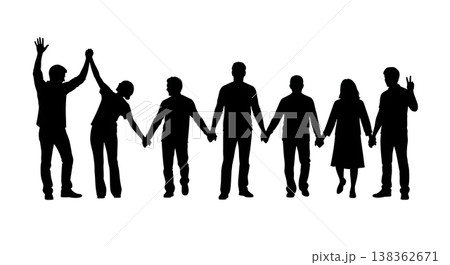 Black Solid Holding Hands Silhouettes Set of Six on White Background 138362671