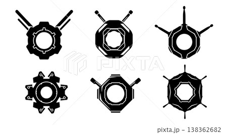 Black Solid Hologram Projector Silhouettes Set of Six on White Background Black Solid Hologram Projector Silhouettes Set of Six on White Background 138362682