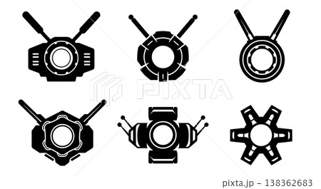 Black Solid Hologram Projector Silhouettes Set of Six on White Background Black Solid Hologram Projector Silhouettes Set of Six on White Background 138362683