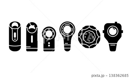 Black Solid Hologram Projector Silhouettes Set of Six on White Background Black Solid Hologram Projector Silhouettes Set of Six on White Background 138362685