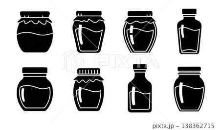 Black Solid Honey Jars Silhouettes Set of Six on White Background Black Solid Honey Jars Silhouettes Set of Six on White Background 138362715
