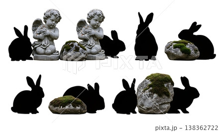 Black Solid Hoop Ball Bunny Silhouettes Set of Six on White Background Black Solid Hoop Ball Bunny Silhouettes Set of Six on White Background 138362722
