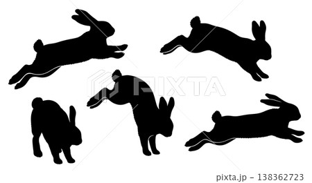 Black Solid Hopping Easter Bunny Silhouettes Set of Six on White Background 138362723