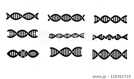 Black Solid Horizontal Genetic Sequence Silhouettes Set of Six on White Background Black Solid Horizontal Genetic Sequence Silhouettes Set of Six on White Background 138362728