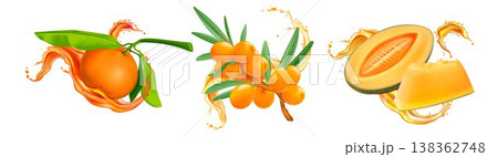Fresh fruit juice splash with realistic slices Fresh fruit juice splash with realistic slices 138362748