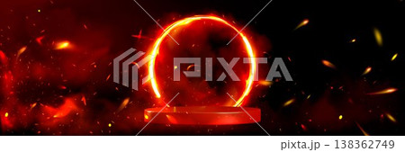 Round podium with fiery ring and sparks Round podium with fiery ring and sparks 138362749