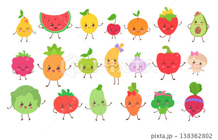 Cute fruits and vegetables kids menu set 138362802
