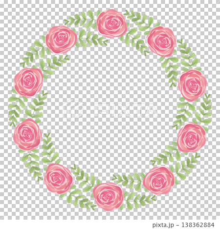 Watercolor frame with pink roses. Hand drawn botanical illustration. Wreath of blooming and greenery is perfect for invitations and weddings. Watercolor frame with pink roses. Hand drawn botanical illustration. Wreath of blooming and greenery is perfect for invitations and weddings. 138362884
