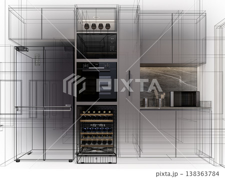modern kitchen room interior design, 3d rendering modern kitchen room interior design, 3d rendering 138363784