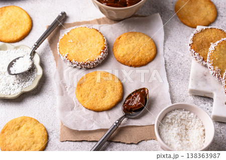 Alfajores, traditional Spanish sandwich cookies Alfajores, traditional Spanish sandwich cookies 138363987