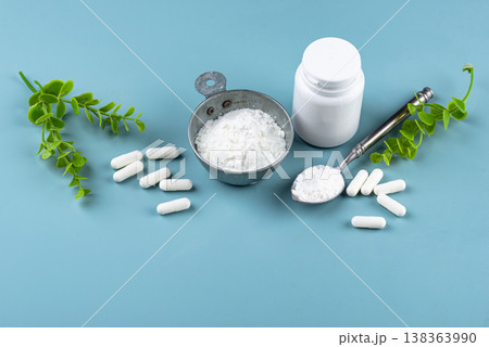 Collagen powder and pills. Healthy supplement Collagen powder and pills. Healthy supplement 138363990
