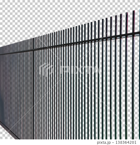 Vertical Black Metal Fence Panels Line a Clear Background in a Minimal Style Setting 138364201