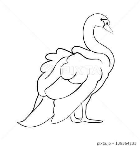 Hand-drawn romantic swan illustration for wedding decor or invitations in modern line art style 138364233