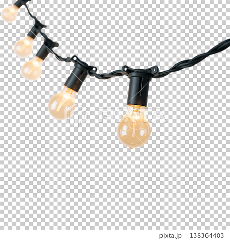 String Lights Are Hung in a Row for Decoration in an Outdoor Setting 138364403