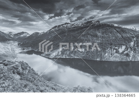 View on Geirangerfjord from Flydasjuvet viewpoint Norway View on Geirangerfjord from Flydasjuvet viewpoint Norway 138364665