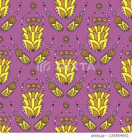 Hand drawn intricate Paisley seamless pattern on purple background 138364681