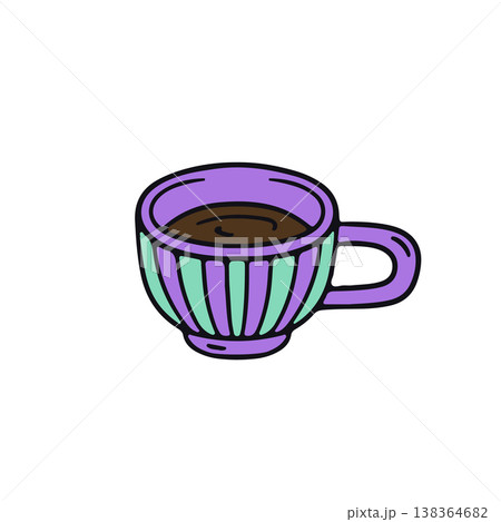 Hand drawn hygge doodle ceramic coffee cup icon vector illustration. Cozy home decor clipart Hand drawn hygge doodle ceramic coffee cup icon vector illustration. Cozy home decor clipart 138364682