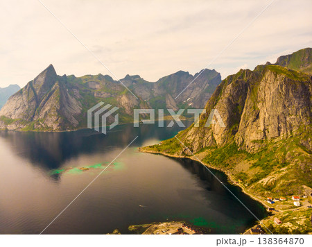 Fjord and mountains landscape. Lofoten islands Norway Fjord and mountains landscape. Lofoten islands Norway 138364870