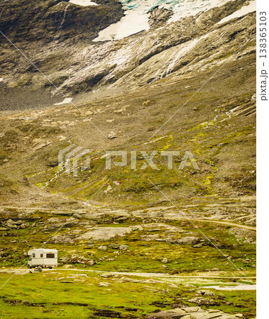 Camper car in norwegian mountains 138365103