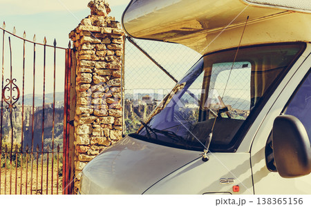 Caravan and Ronda town, Andalusia Spain. 138365156
