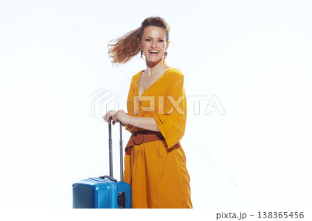 Excited Female Traveler Ready for Summer Vacation Excited Female Traveler Ready for Summer Vacation 138365456