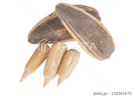 Sunflower seeds pile isolated on white background Sunflower seeds pile isolated on white background 138365675