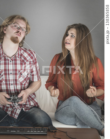 Woman is angry at playing man Woman is angry at playing man 138365858