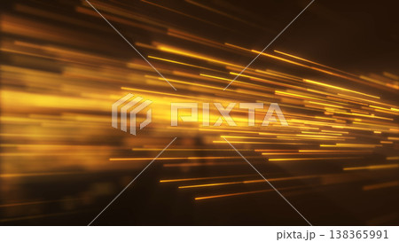 Golden speed lines with bright motion blur and fast directional flow. Abstract luxury background with glowing streaks, dynamic energy and modern tech mood. 138365991