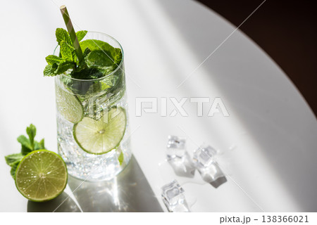 Mojito Cocktail with Lime and Mint. Refreshing Summer Drink 138366021
